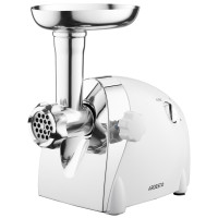 ARDESTO М'ясорубка, 2000Вт, продук.-1.9кг/хв, 3 решітки + для ковб., кеббе, 3 терки, пластик, біло-сріблястий