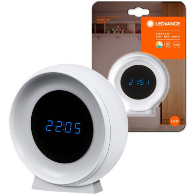Світильник нічник з акумулятором LEDVANCE NIGHTLUX CLOCK 0.3Вт 3000/4000/6500К 5Лм 1000мА•год годинник USB-A > microUSB білий Світильник нічник з акумулятором LEDVANCE NIGHTLUX CLOCK 0.3Вт 3000/4000/6500К 5Лм 1000мА•год годинник USB-A > microUSB білий