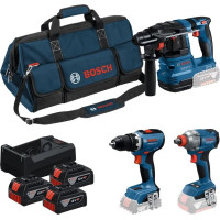 Набір із трьох акумуляторних інструментів Bosch Professional дриль-шурупокрут GSR 18V-65, перфоратор GBH 18V-22, гайковерт ударний GDX 18V-285 акб 3x5А·год, ЗП, сумка M-BAG Набір із трьох акумуляторних інструментів Bosch Professional дриль-шурупокрут GSR 18V-65, перфоратор GBH 18V-22, гайковерт ударний GDX 18V-285 акб 3x5А·год, ЗП, сумка M-BAG