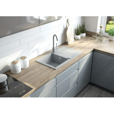Мийка кухонна Deante Zorba, граніт, прямокутник, з крилом, 760х440х160мм, чаша - 1, накладна, металічний сірий