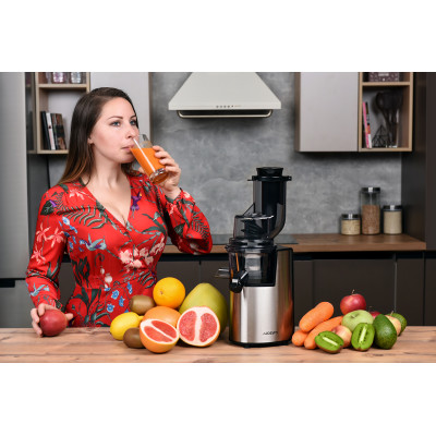 Соковитискач ARDESTO шнековий 200Вт, чаша-0.6л, жмих-0.6л, пластик/метал, сріблясто-чорний