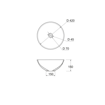 Раковина, умивальник Adamant KREIS, штучний камінь, кругла, без отвору для змішувача та переливу, 420х150мм, накладний, чорно-білий