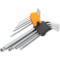 Ключі шестигранні Tolsen, довгі, кулястий наконечник, 1.5-10мм, CrV, набір 9шт