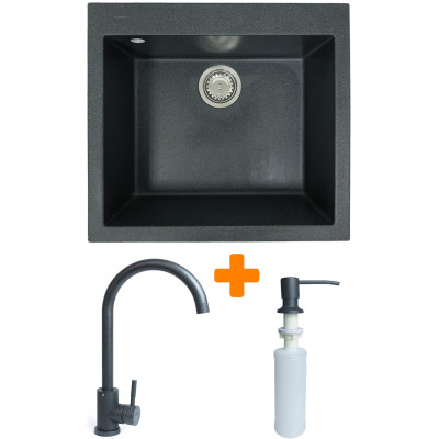 Набір кухонний Adamant Univer, штучний камінь, квадрат, без крила, 560х500х200мм, чаша - 1, врізна, графіт + змішувач та дозатор Набір кухонний Adamant Univer, штучний камінь, квадрат, без крила, 560х500х200мм, чаша - 1, врізна, графіт + змішувач та дозатор