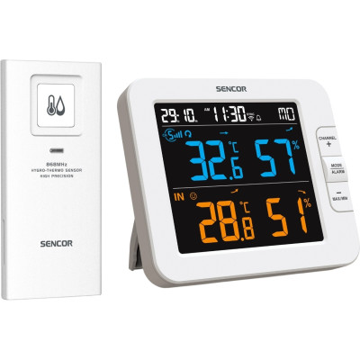 Метеостанція Sencor, внутр/зовн вимірювання, температура, вологість, час, дні тижня, календар, підтримує платформи Android та iOS, Білий Метеостанція Sencor, внутр/зовн вимірювання, температура, вологість, час, дні тижня, календар, підтримує платформи Android та iOS, Білий