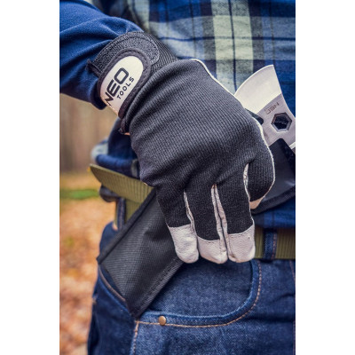 Neo Tools Рукавички робочі, свиняча шкіра, фіксація зап'ястя, р.8, чорно-білий Neo Tools Рукавички робочі, свиняча шкіра, фіксація зап'ястя, р.8, чорно-білий