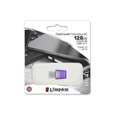 Kingston Накопичувач 128GB USB 3.2 Gen1 + Type-C DT microDuo 3C R200MB/s Kingston Накопичувач 128GB USB 3.2 Gen1 + Type-C DT microDuo 3C R200MB/s
