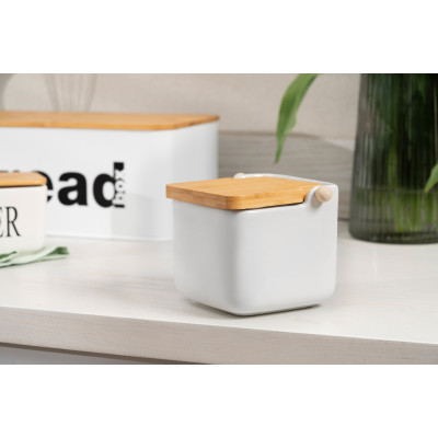 Цукорниця ARDESTO Midori 12х12х11см, 840мл, кераміка, бамбук, біла