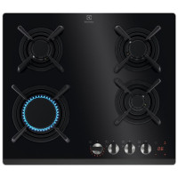 Варочная поверхность Electrolux газовая на стекле, 60см, чугун, эл. управления, Hob2Hood, черный KGG643753K