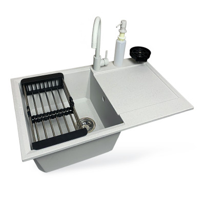 Набір кухонний Adamant Horizon, штучний камінь, прямокут., з крилом, 780х495х230мм, чаша - 1, врізна, Old stone + змішувач + дозатор + ополіскувач склянок + коландер Набір кухонний Adamant Horizon, штучний камінь, прямокут., з крилом, 780х495х230мм, чаша - 1, врізна, Old stone + змішувач + дозатор + ополіскувач склянок + коландер