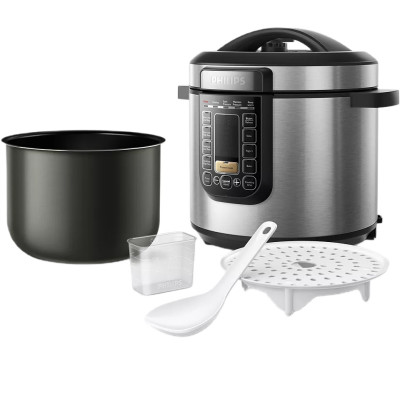 Мультиварка Philips Viva Collection 1300Вт, чаша-6л, електр. керування , 15 авто. программ, нержав.сталь, платик, чорний (HD2237/41)