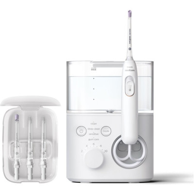 Іригатор Philips стаціонарний Sonicare Philips Sonicare Power Flosser 7000, чаша 600 мл, від мережі , чохол, 4 насадки , білий