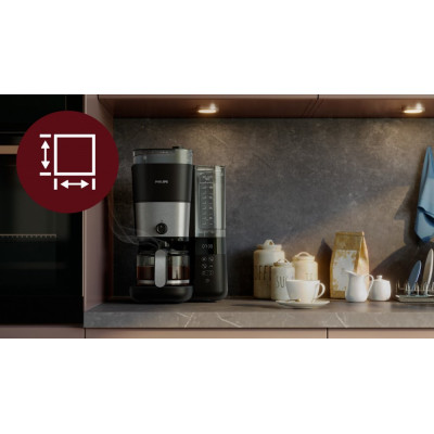 Philips Кофеварка капельная All-in-1 Brew, 1.25л, зерно+молотый, дисплей, подогрев кофейника, кофемолка, черный