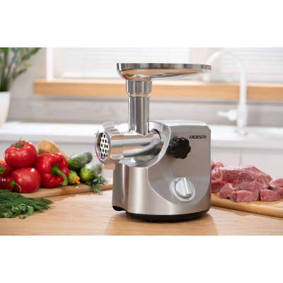М'ясорубка ARDESTO, 3000Вт, продук.-2.6кг/хв, 4 решітки + для ковбаски, кеббе, 3 терки, метал, сріблястий