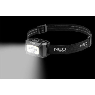 Ліхтар налобний акумуляторний Neo Tools, 1200мА·год, 250лм, 3Вт, 5 функцій освітлення, червоне світло, датчик руху, індикатор заряду Ліхтар налобний акумуляторний Neo Tools, 1200мА·год, 250лм, 3Вт, 5 функцій освітлення, червоне світло, датчик руху, індикатор заряду