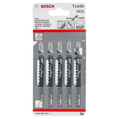 Bosch Полотно пиляльне для електролобзика по дереву T144D, 4-5.2х100мм, 5шт