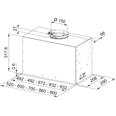 Витяжка Franke вбудовувана, 70см, 1250м.куб/год, Box Flush Basic FBFE BK A70, чорний