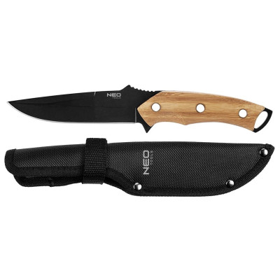 Ніж тактичний Neo Tools Full Tang, 250мм, лезо 145мм, бамбукове руків'я, титанове покриття леза, нейлоновий чохол Ніж тактичний Neo Tools Full Tang, 250мм, лезо 145мм, бамбукове руків'я, титанове покриття леза, нейлоновий чохол