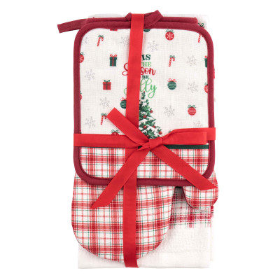 Подарунковий набір для кухні ARDESTO Christmas Tree, 3шт, 100% бавовна (рушничок), 100% поліестер (прихватки), зелений Подарунковий набір для кухні ARDESTO Christmas Tree, 3шт, 100% бавовна (рушничок), 100% поліестер (прихватки), зелений