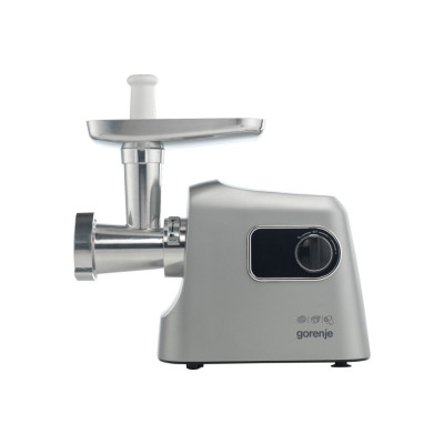 Мясорубка Gorenje, 2500Вт, 2.8кг/мин, 3 решетки, насадка для колбас, кеббе, шнековый соковыжилка, 3 терки, пластик/металл, нержавейка