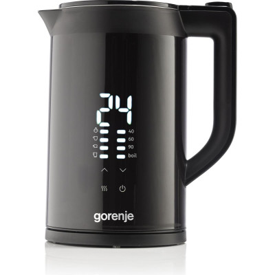 Электрочайник Gorenje 1.7л, двойные стенки, LED дисплей, Strix контроль, черный Электрочайник Gorenje 1.7л, двойные стенки, LED дисплей, Strix контроль, черный