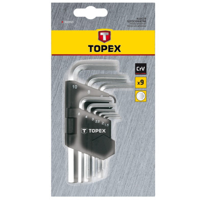 Topex Ключі шестигранні, набір 9шт, короткі, CrV, 1.5-10мм Topex Ключі шестигранні, набір 9шт, короткі, CrV, 1.5-10мм