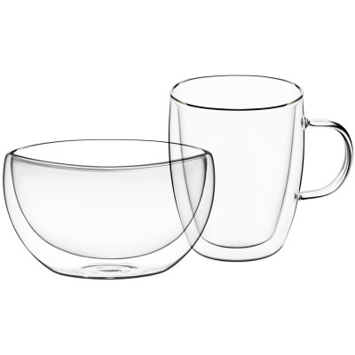 ARDESTO Набір для сніданку чашка і піала з подвійними стінками, 270мл, 500мл, боросилікатне скло, прозорий