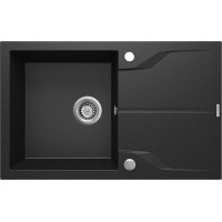 Мийка кухонна Deante Andante, граніт, прямокутник, з крилом, 780х490х194мм, чаша - 1, накладна, металічний графіт