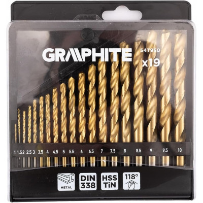 Набір свердел по металу GRAPHITE HSS TiN 1-10мм кейс 19шт