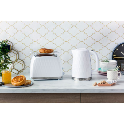Тостер Russell Hobbs Honeycomb 850Вт, широкі слоти, пластик, білий