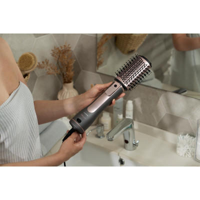 Фен-щітка ARDESTO Brush Pink Touch, 1200Вт, 2 швидкості, 2 темп. режими, LED-дисплей, функція іонізації , 4 насадки, сірий+ рожевий