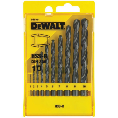 Набір свердел по металу DeWalt HSS-R, 1-10мм, кейс 10шт