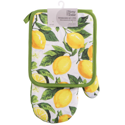 Набір прихваток для кухні ARDESTO Sicilian lemons 18х20см, 18х30см, 100% поліестер (верх), 100% бавовна (низ), зелений