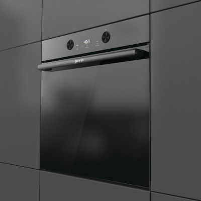 Gorenje Духова шафа електрична, 77л, A+, пара, дисплей, піроліз, чорний