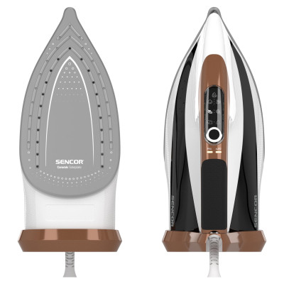 Праска Sencor, 2800Вт, 330мл, паровий удар -195гр, постійна пара - 55гр, pro та auto режими, керам. підошва, біло-коричневий Праска Sencor, 2800Вт, 330мл, паровий удар -195гр, постійна пара - 55гр, pro та auto режими, керам. підошва, біло-коричневий