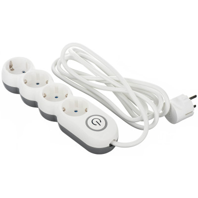 Подовжувач мережевий 2E Plus 3м, 4xТипF, 10A, біло-сірий