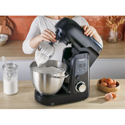 Кухонна машина Tefal Bake Partner + 1100Вт, чаша-метал, корпус-пластик, насадок-9, чорний