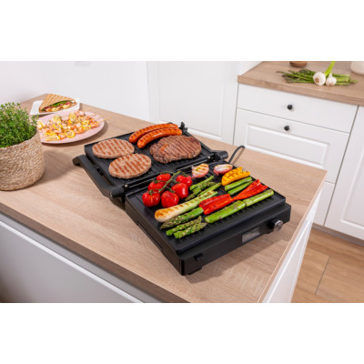 Гриль Gorenje прижимний 2100Вт, темп. режимів-7, з`ємні пластини, розкриття на 180°, метал, чорний