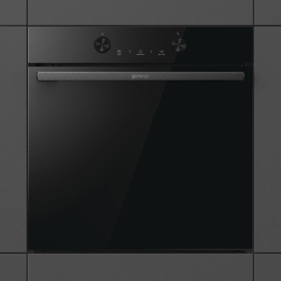 Gorenje Духова шафа електрична, 77л, A+, пара, дисплей, піроліз, чорний