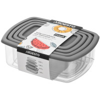 Набір контейнерів для зберігання харчових продуктів ARDESTO Fresh 0.25/0.5/0.75/1.2л, пластик, прямокутна, сірий Набір контейнерів для зберігання харчових продуктів ARDESTO Fresh 0.25/0.5/0.75/1.2л, пластик, прямокутна, сірий