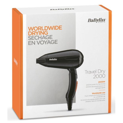 Фен Babyliss дорожній Travel Dry, 2000Вт, 2 режими, складне руків'я, чорний