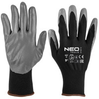 Neo Tools Рукавички робочі комплект 12шт, поліестер з нітриловим покриттям, р.9, сіро-чорний