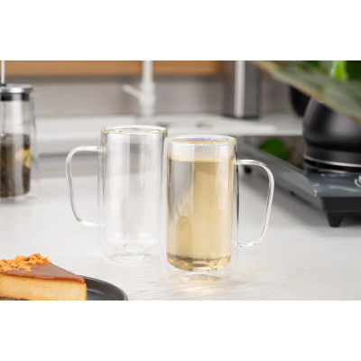 Набір чашок з ручками з подвійними стінками ARDESTO, 400мл, 2шт, боросилікатне скло, прозорий