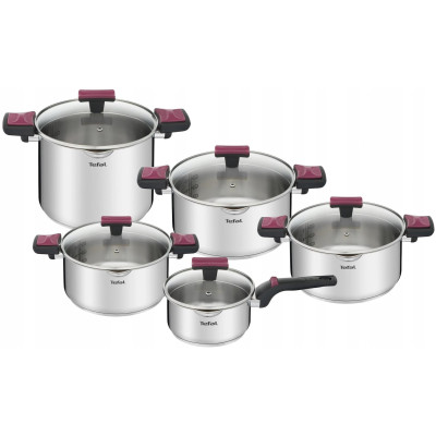 Набір посуду Tefal Cook&Clip, 10предметів, нержавіюча сталь,бакеліт, скло
