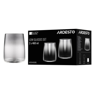 Набор стаканов низкие ARDESTO Black Mars Mira 460мл, 2шт, стекло, серый Набор стаканов низкие ARDESTO Black Mars Mira 460мл, 2шт, стекло, серый