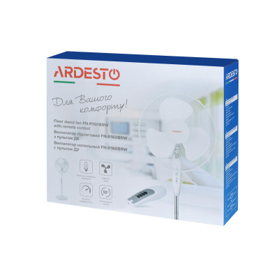 Вентилятор ARDESTO підлоговий, 40см, 45Вт, пульт ДК, опора кругла, білий