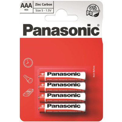 Батарейка Panasonic RED ZINC вугільно-цинкова AAA(R3) блістер, 4 шт.