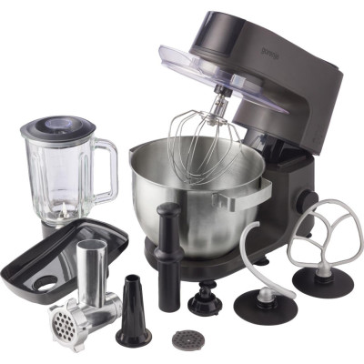 Кухонна машина Gorenje 1000Вт, чаша-метал, корпус-метал, насадок-7, сріблясто-чорний