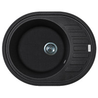 Мийка кухонна Adamant Ovum, штучний камінь, овальна, з крилом, 615х495х200мм, чаша - 1, врізна, чорний