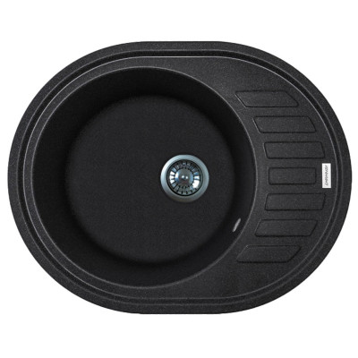 Мийка кухонна Adamant Ovum, штучний камінь, овальна, з крилом, 615х495х200мм, чаша - 1, врізна, чорний